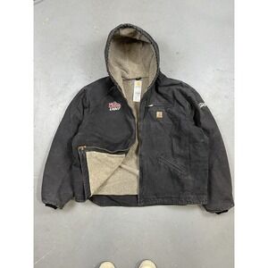 Vintage boxy black fleece lined carhartt‎ hooded jacket 3XL